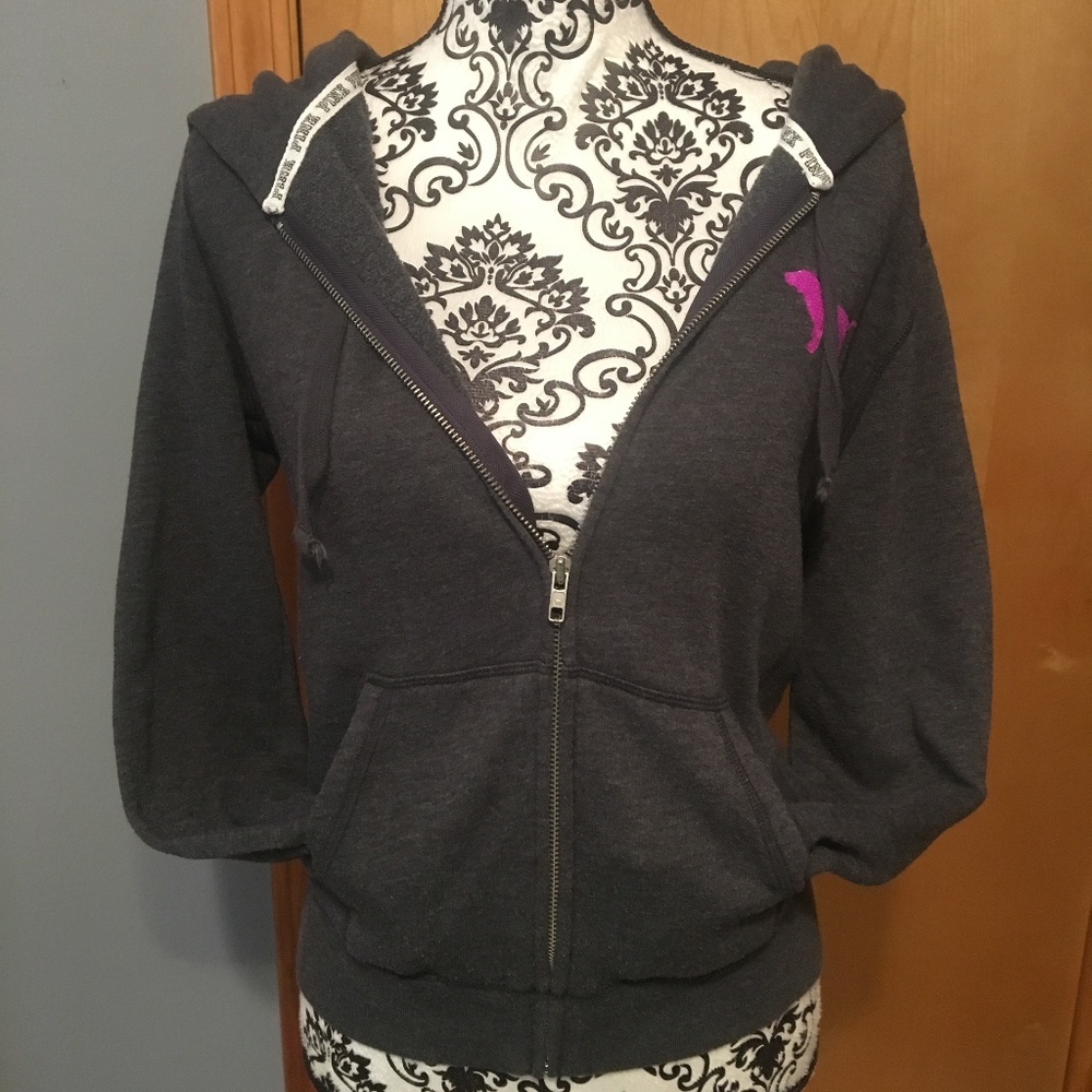 S VS PINK Gray Sequin Zip Up Sweatshirt